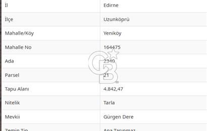 Edirne Uzunköprü Yeniköy Ana Yola 2.Parsel Satılık Tarla