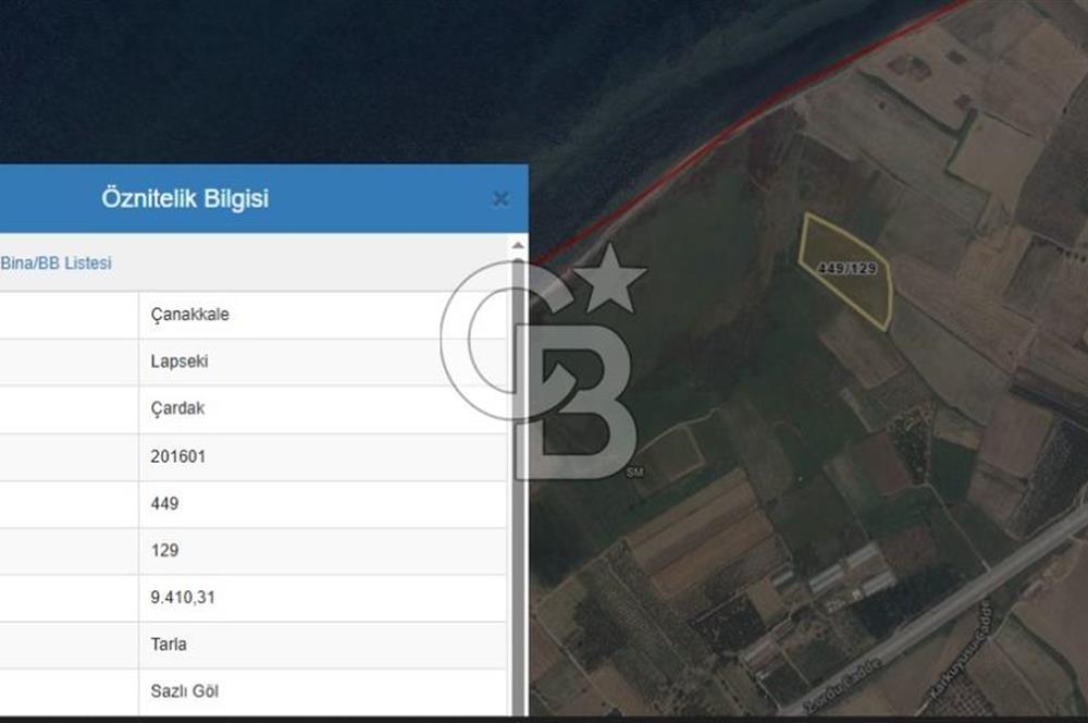 ÇANAKKALE LAPSEKİ ÇARDAK DENİZE 140 M SATILIK 9410 M2 TARLA