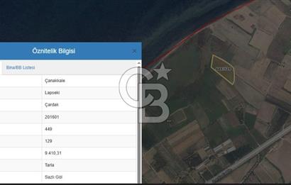 ÇANAKKALE LAPSEKİ ÇARDAK DENİZE 140 M SATILIK 9410 M2 TARLA