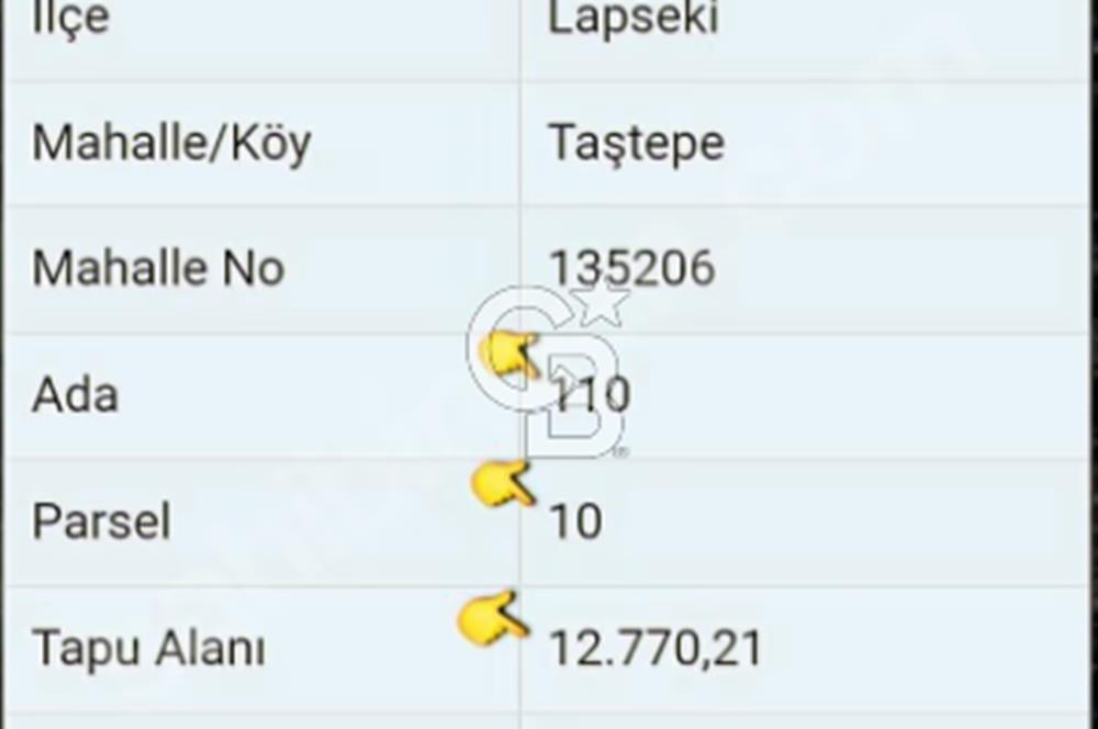 Lapseki/Taştepe'de deniz gören,resmi yolu olan 12.770m² arazi.