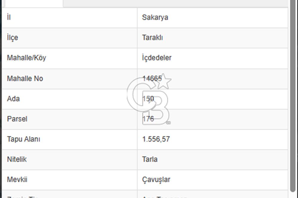 SAKARYA TARAKLI İÇDEDELER KÖYÜ’NDE 1556 m2 TARLA