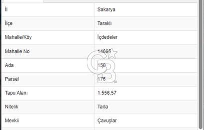 SAKARYA TARAKLI İÇDEDELER KÖYÜ’NDE 1556 m2 TARLA