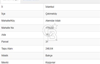ÇEYMEKÖY ALEMDAĞ’ DA, YOLA CEPHE, 249M2, MÜSTAKİL, PROJESİ HAZIR RUHSATLI VİLLA ARSASI