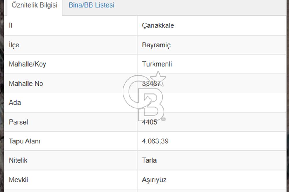 ÇANAKKALE BAYRAMİÇ/TÜRKMENLİ'DE 4063 m2 SATILIK TARLA