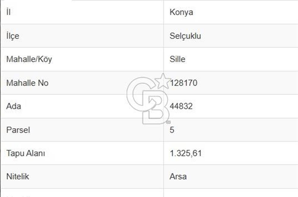 SİLLE SELEHATTİN EYYUBİ MAH. 1326m² 0,75 EMSAL SATILIK KÖŞE ARSA