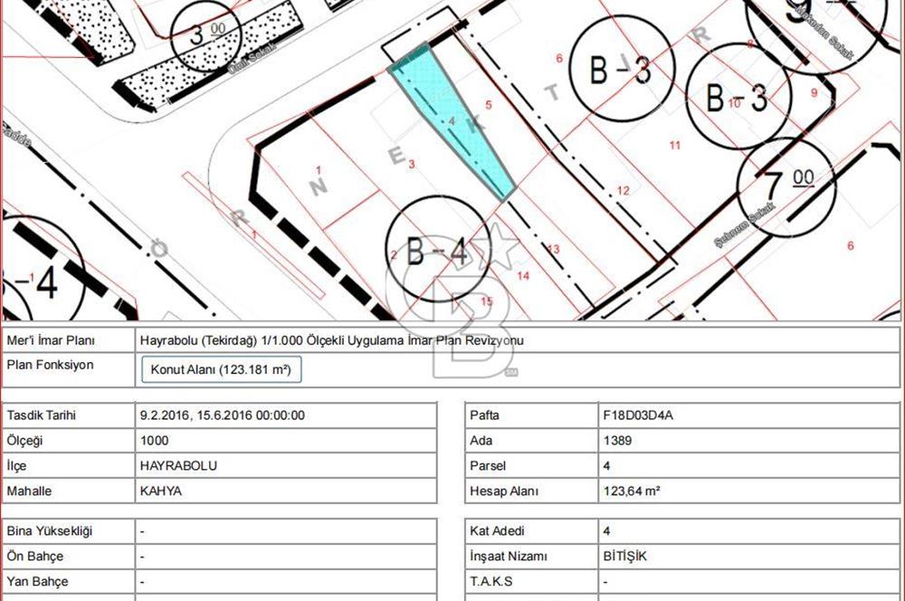 Hayrabolu Merkezde toplam 642m2 Satılık İmarlı Arsa