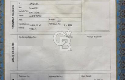 MAMAK BAYINDIR ESKİ 1033 PARSELDE DEĞERİNİN ALTINDA TARLA