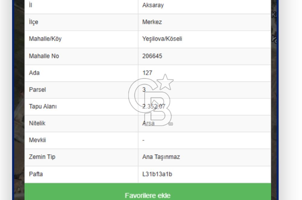 AKSARAY YEŞİLOVA ( KÖSELİ ) SATILIK VİLLA İMARLI ARSA