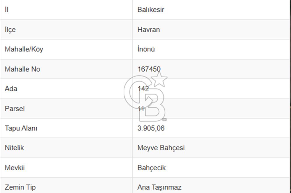 BALIKESİR HAVRAN İNÖNÜ'DE ANAYOLA SIFIR SATILIK MEYVE BAHÇESİ
