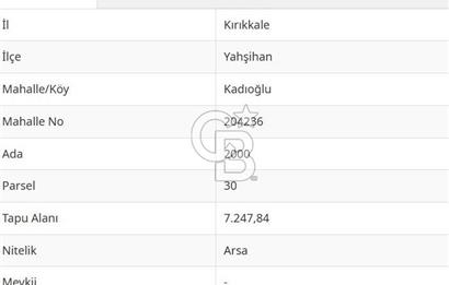 KIRIKKALE / YAHŞİHAN / KADIOĞLU MAHALLESİNDE YATIRIMLIK ARSA