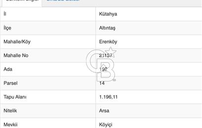 KÜTAHYA ALTINKÖY ERENKÖYDE İMARLI 1196M2 SATILIK ARSA