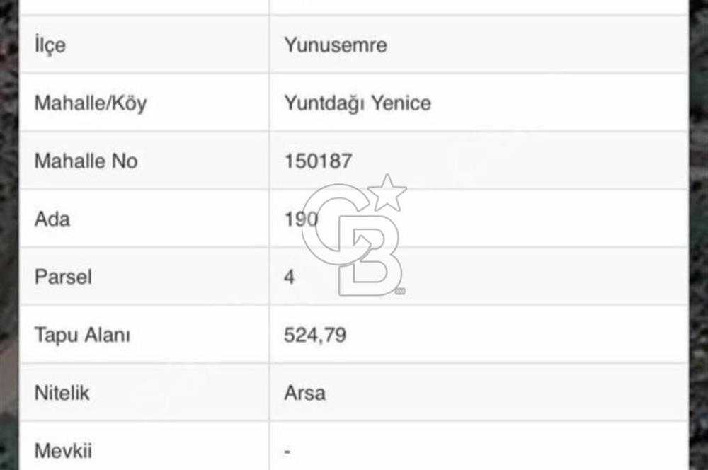 Manisa Yunusemre Yuntdağı Yenice Köyü Villa İmarlı Arsa