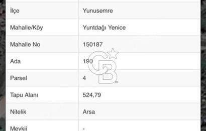 Manisa Yunusemre Yuntdağı Yenice Köyü Villa İmarlı Arsa