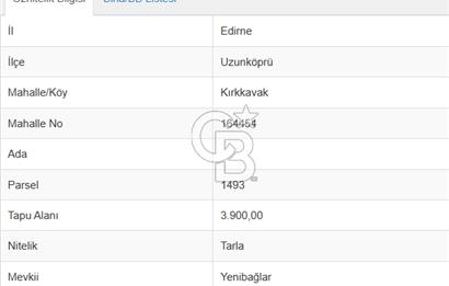 Edirne Uzunköprü Kırkkavak Köyünde 3900 M² Satılık Tarla