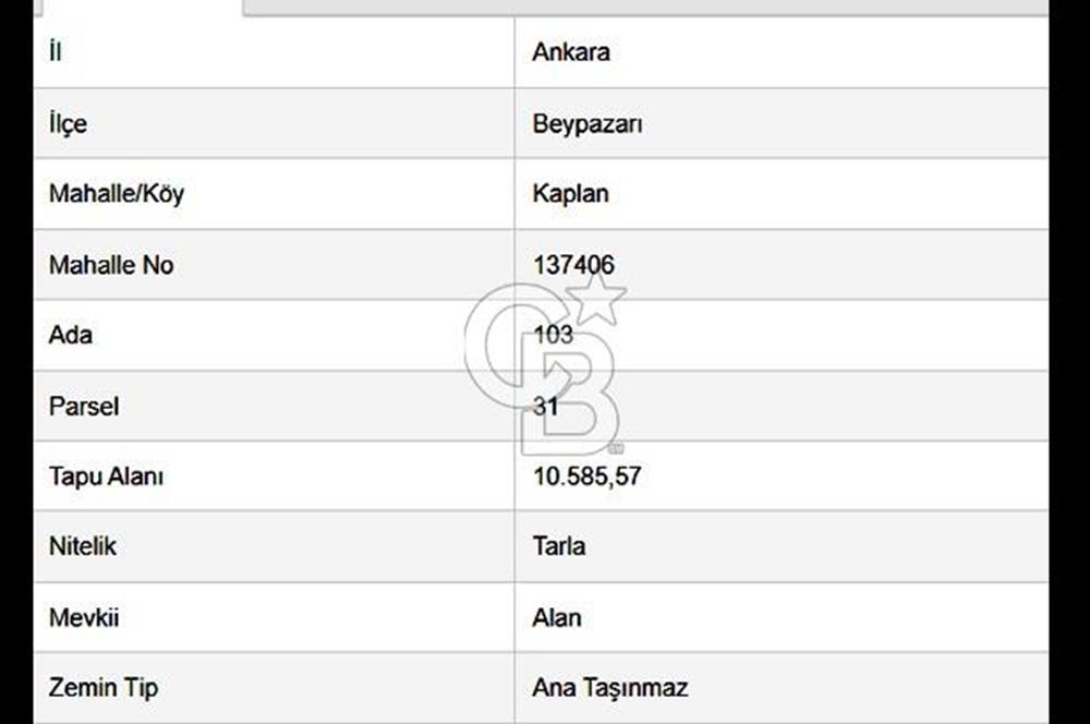 BEYPAZARI'NDA YATIRIMLIK 10.585 MT2 YOL CEPHELİ KÖYE 950 MT