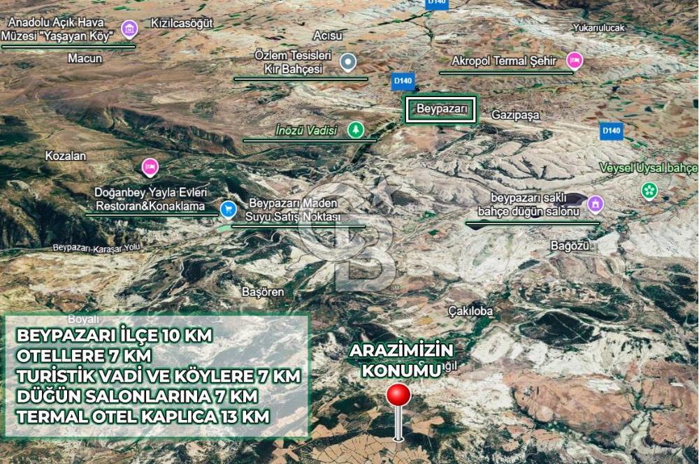BEYPAZARI'NDA YATIRIMLIK 10.585 MT2 YOL CEPHELİ KÖYE 950 MT