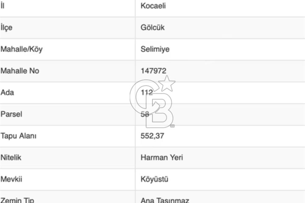 CB BLACK'TAN KOCAELİ GÖLCÜK SELİMİYE'DE SATILIK TARLA