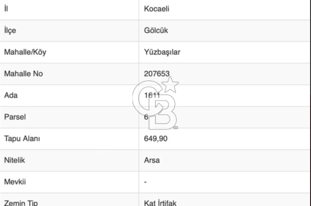 CB BLACK'TAN KOCAELİ GÖLCÜK YÜZBAŞILAR'DA SATILIK ARSA