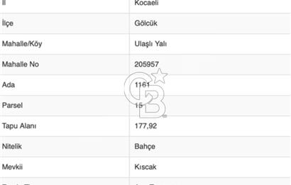 CB BLACK'TAN KOCAELİ GÖLCÜK'TE 177,92 m2 SATILIK ARAZİ