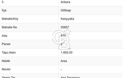 GÖLBAŞI KARŞIYAKA SATILIK 0.20 EMSAL SATILIK 1892M² ARSA
