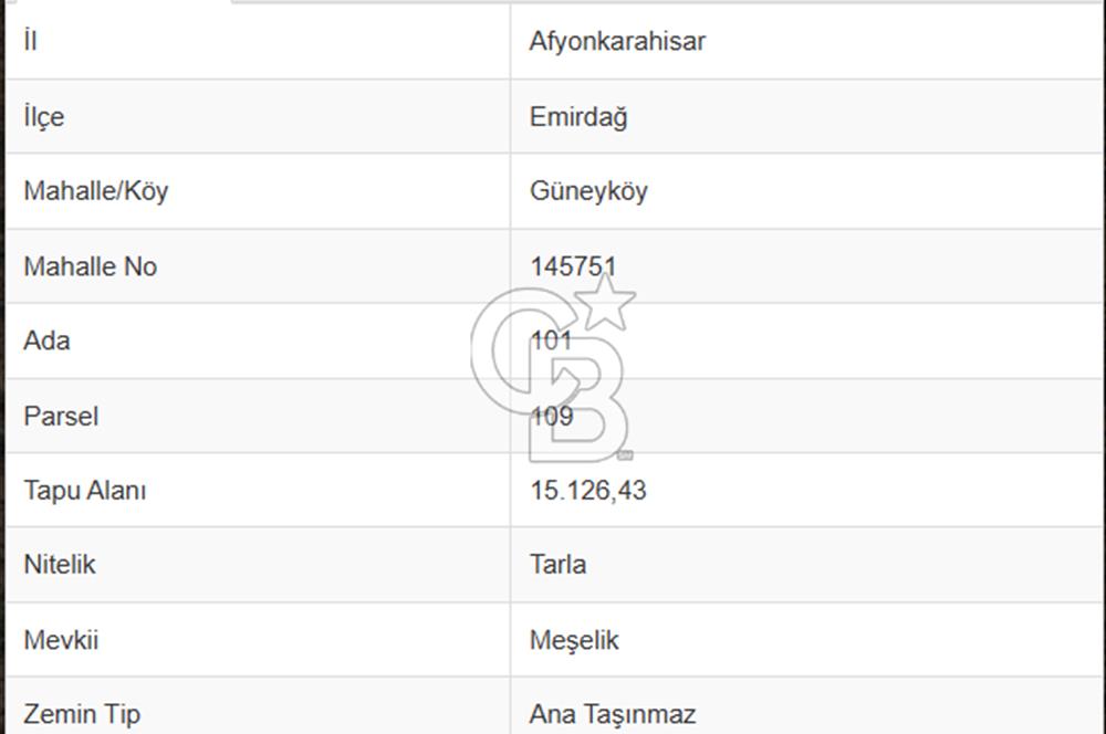 CB CITY' DEN AFYONKARAHİSAR/EMİRDAĞ SATILIK TARLA