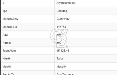 CB CITY' DEN AFYONKARAHİSAR/EMİRDAĞ SATILIK TARLA