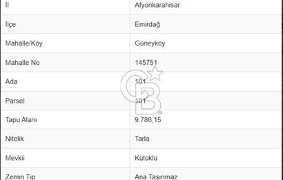 CB CITY' DEN AFYONKARAHİSAR/EMİRDAĞ SATILIK TARLA