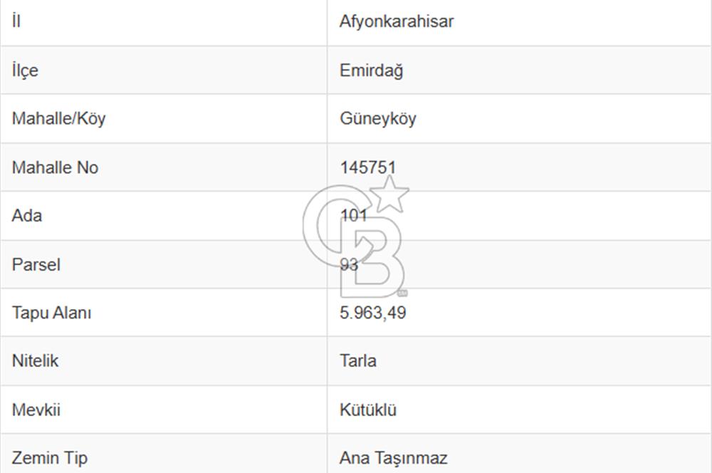CB CITY' DEN AFYONKARAHİSAR/EMİRDAĞ SATILIK TARLA