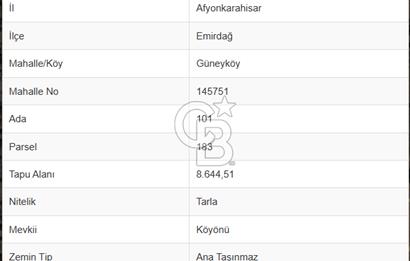 CB CITY' DEN AFYONKARAHİSAR/EMİRDAĞ SATILIK TARLA