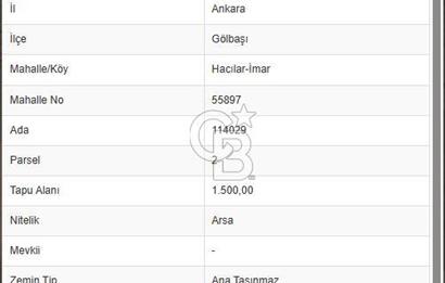 GÖLBAŞI HACILAR’DA  MUSTAKİL TAPULU 1500.m² SATILIK ARSA
