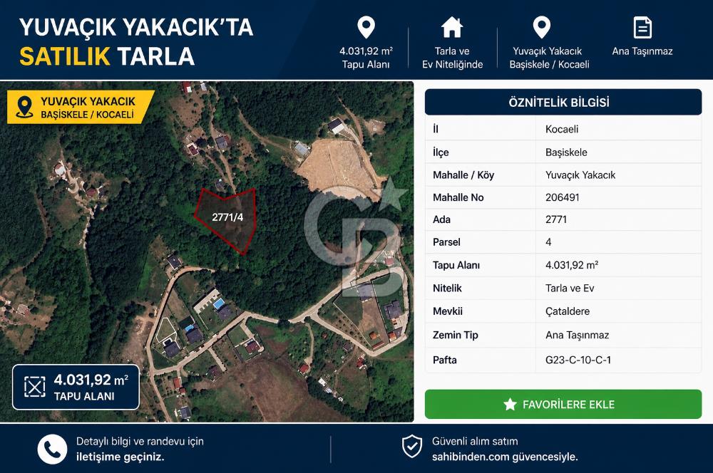 KOCAELİ BAŞİSKELE BARAJ VE DENİZ MANZARALI SATILIK TARLA