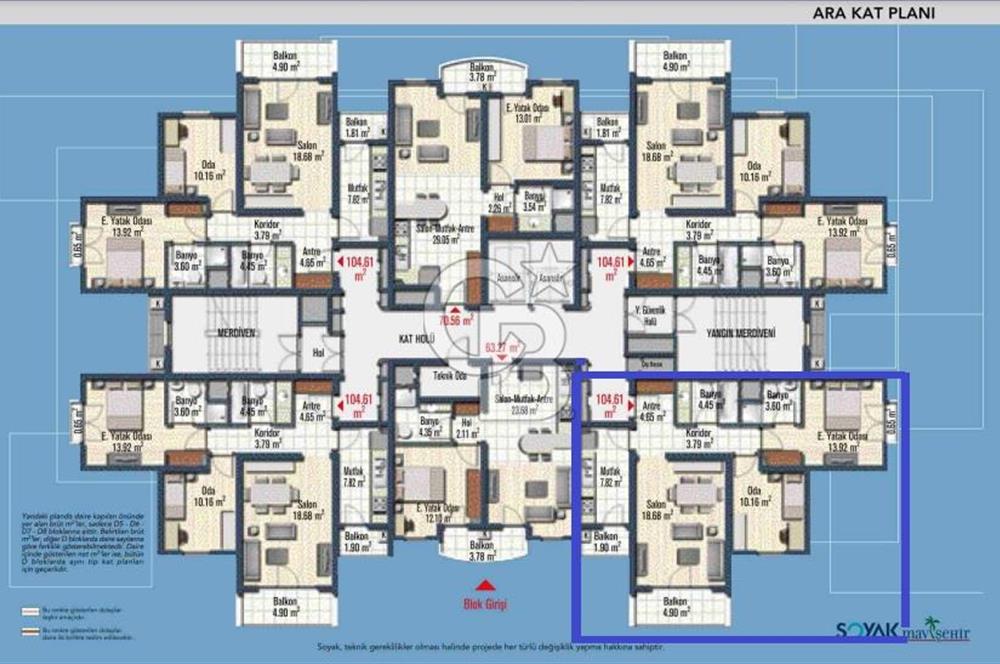 İzmir Mavişehir Soyak A Etapta Kiralık 2+1 104 M² Daire