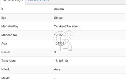 SİNCAN YENİKENT'TE SATILIK SANAYİ İMARLI 1.533 m2 ARSA