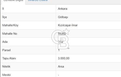 GÖLBAŞI KIZILÇAŞARDA VİLLA İMARLI 3000 m2 SATILIK ARSA