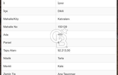 C.B. ROUTE | DİKİLİ İSMETPAŞA’DA YOLA CEPHE 4.628 m² SATILIK TARLA