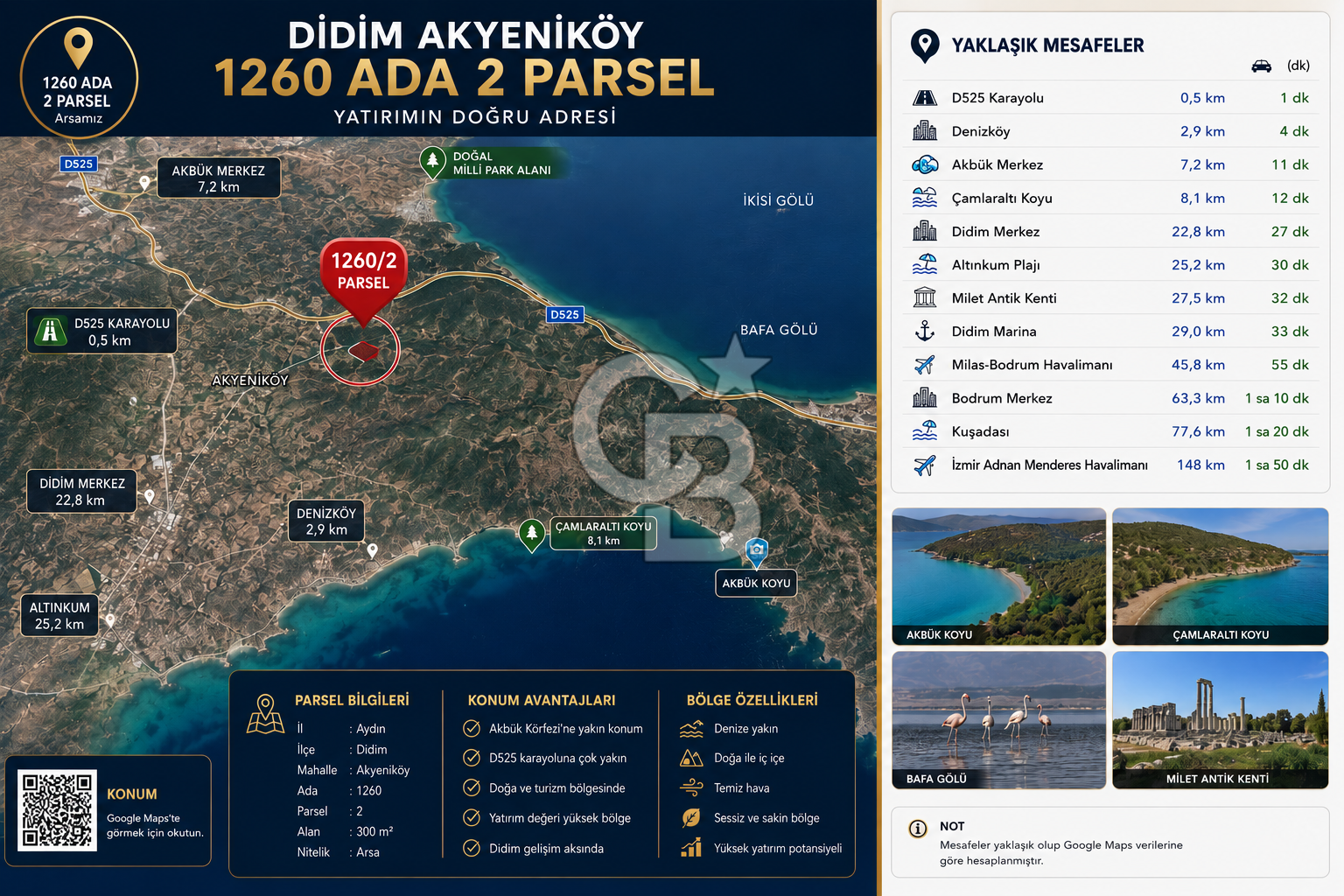 Akbük'e 7 km I Villa İmarlı Kadastral Yola Cepheli 300 m2 Arsa