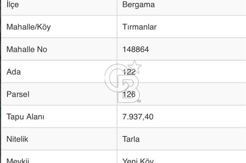 İzmir Bergama Tırmanlar 7937 M2 Bedava Yatırımlık Satılık Tarla