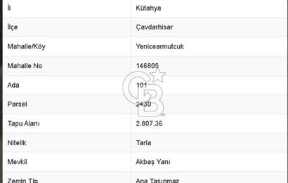 Kütahya Çavdarhisar Yenicearmutcuk Köyü Satılık 2.807 m² Tarla