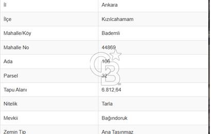 ACİL SATILIK 6812M² TEK TAPU TARLA!KIZILCAHAMAM BADEMLİ!