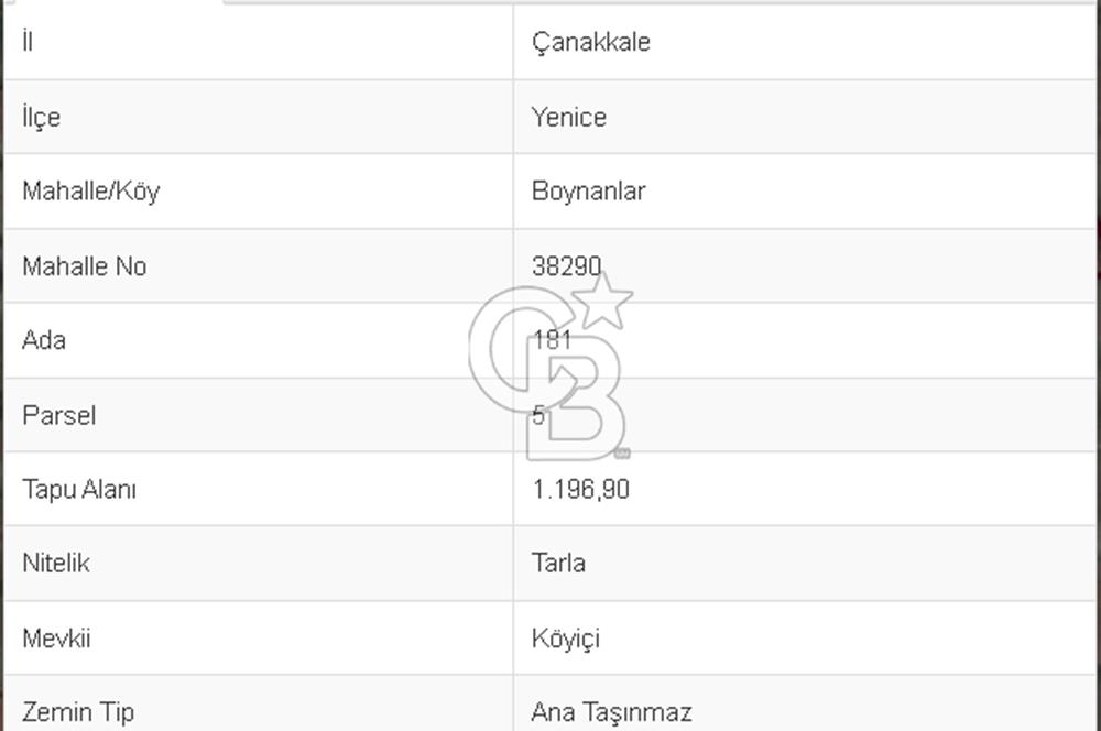 Çanakkale Yenice Boynanlar Köyü’nde İmarlı Satılık Arsa