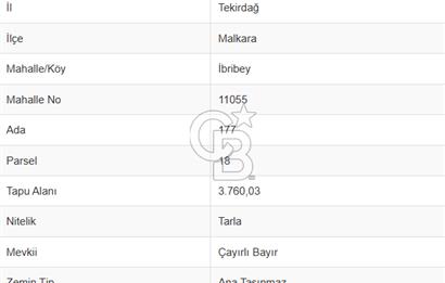 Tekirdağ Malkara İbribey Köyünde 2820 M² Satılık Fırsat Tarla
