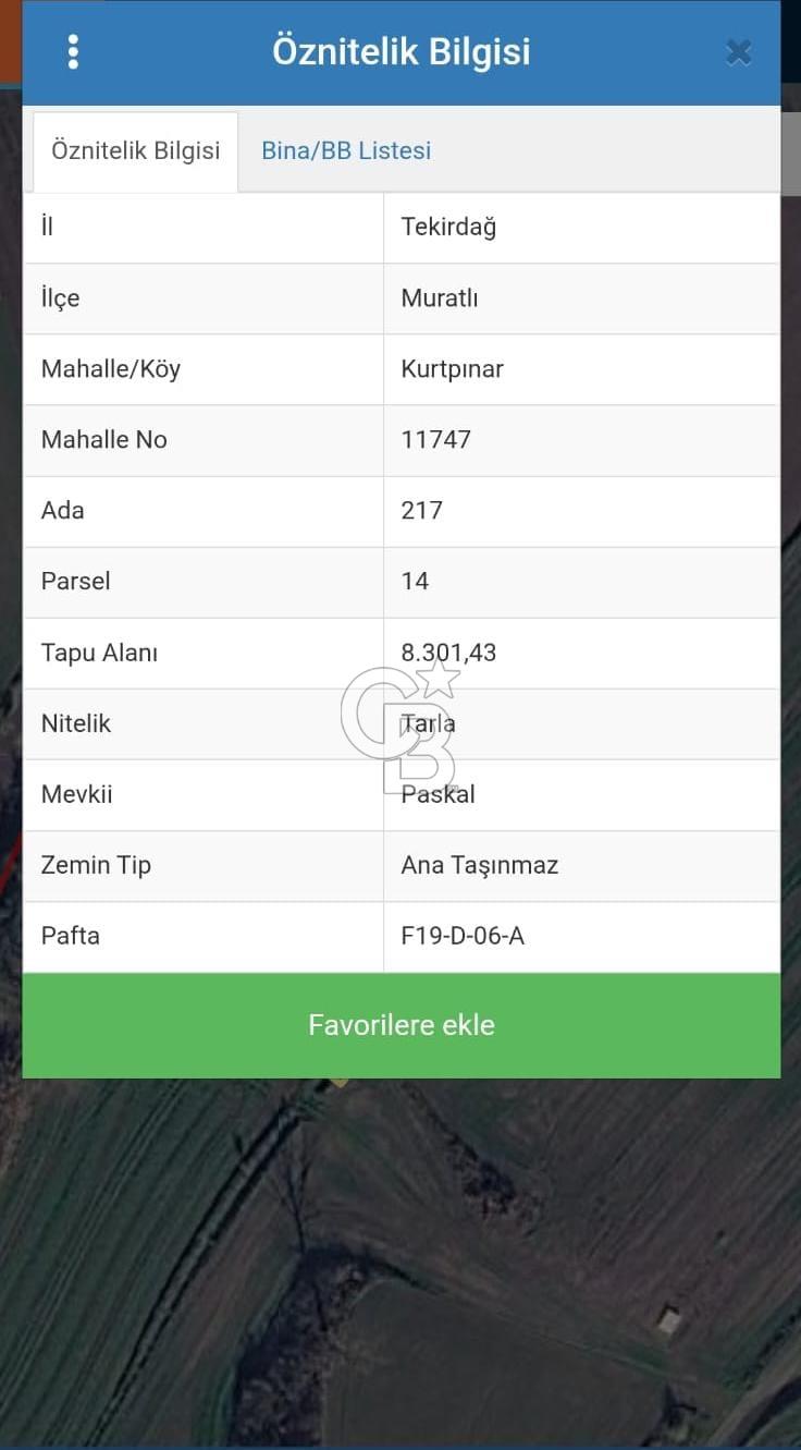 Tekirdağ,Muratlı,Kurtpınar,Paskal'da OSB yakınında tarla