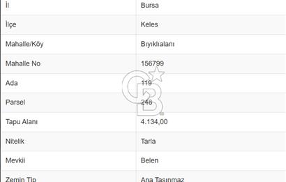 KELES BIYIKLIALANI MAHALLESİNDE SATILIK 4134 METREKARE TARLA