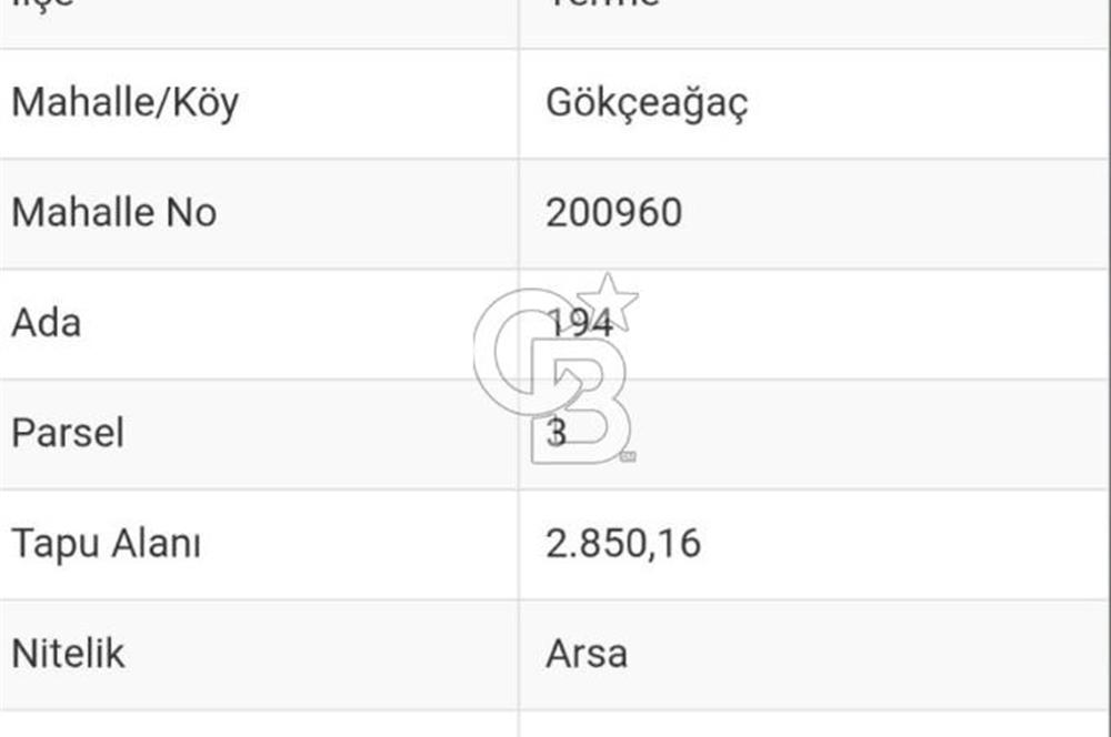 Samsun Terme'de Ticari + Konut İmarlı, 2.850 m², Yola Cephe Arsa