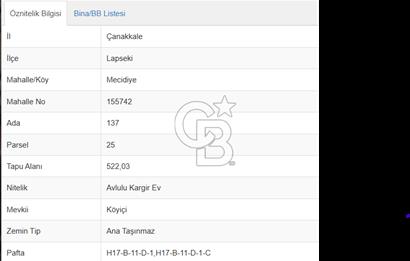 LAPSEKİ/MECİDİYE KÖYÜN'DE SATILIK BOĞAZ MANZARALI ARSA
