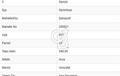 Serinhisar Şaireşref de 548 M² 2 Kat %40 İmarlı Satılık Arsa