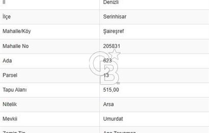 Serinhisar Şaireşref de 515 M² 2 Kat %40 İmarlı Satılık Arsa