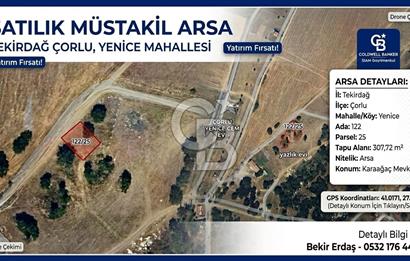 Tekirdağ Çorlu Yenice de 307 Metre İmarlı Müstakil Arsa