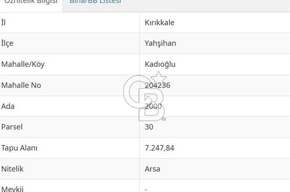 KIRIKKALE / YAHŞİHAN / KADIOĞLU MAHALLESİ’NDE YATIRIMLIK ARSA 