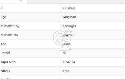 KIRIKKALE / YAHŞİHAN / KADIOĞLU MAHALLESİ’NDE YATIRIMLIK ARSA 